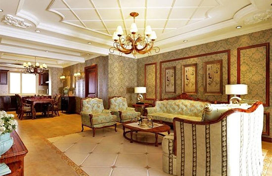 美式风格装修客厅吊顶