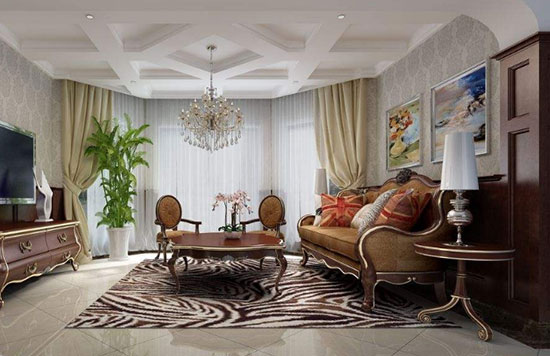 美式风格装修客厅吊顶