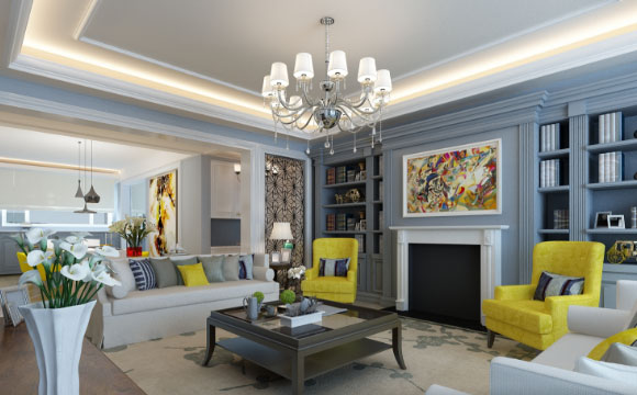 优雅的简美风格装修设计,定制书柜式沙发背景墙美观又实用!