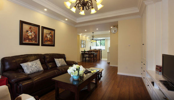 简美风格三房装修格外温馨,厨房与餐厅连为一体真心实用!