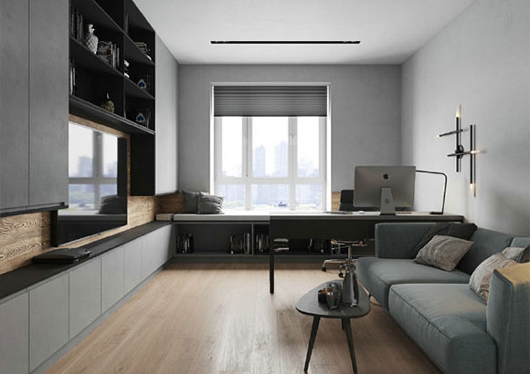 现代风格两房装修设计,优雅精致的时尚空间!书房面积真大!