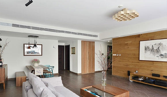 电视墙贴地板,沙发墙装书柜,全屋设计简洁居然很大气,真好看!