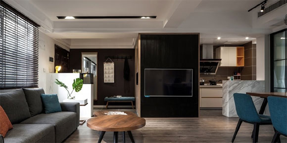 轻奢质感的小房子,入户装矮柜隔断,开放式厨房,全屋格调满满!