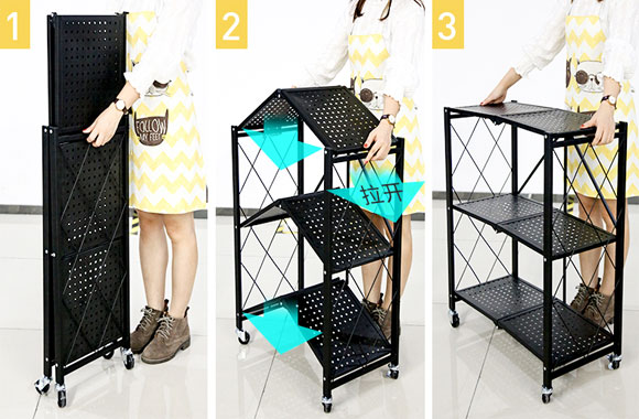 地式多层置物架,免安装可折叠置物架,烤箱收纳架,微波炉收纳架,置物架