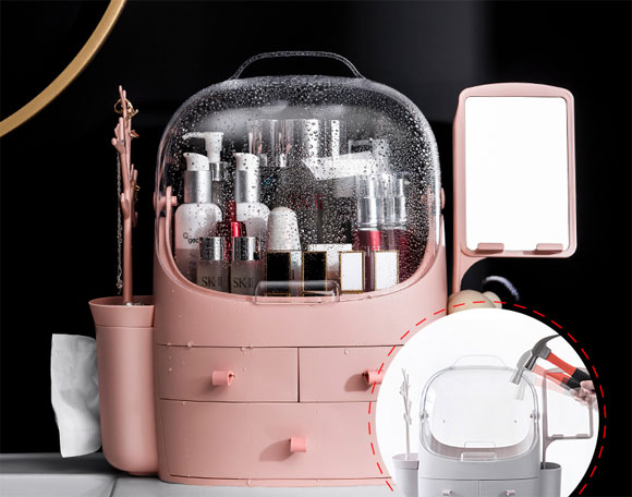 简特网红防尘化妆品收纳盒，护肤品桌面/梳妆台置物架！