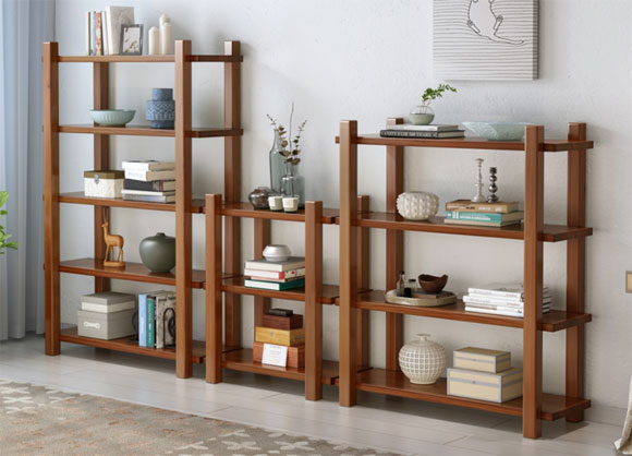 茗馨简易现代简约落地式实木书架书柜组合置物架