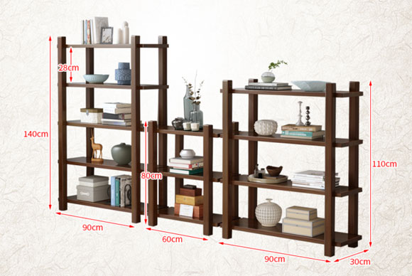 茗馨简易现代简约落地式实木书架书柜组合置物架