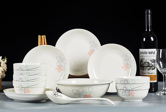 景德镇新骨瓷中式简约陶瓷碗碟套装碗筷汤盘组合