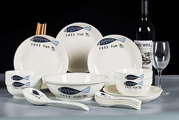 景德镇新骨瓷中式简约陶瓷碗碟套装碗筷汤盘组合